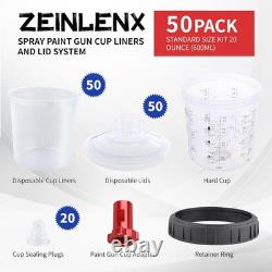 20 oz Disposable HVLP Paint Gun Cup Kit with 50 Liners & Lids for Easy Mixing