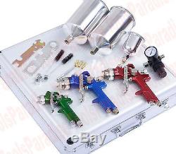 3PC Premium Auto Body HVLP Air Spray Gun Kit 1.0mm 1.4mm 1.7mm Nozzle