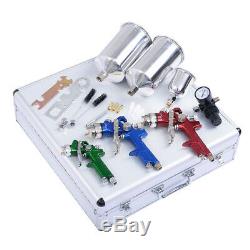 3 HVLP Air Spray Gun Kit Auto Paint Car Primer Detail Basecoat Clearcoat Superb