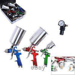 3 HVLP Air Spray Gun Kit Auto Paint Car Primer Detail Basecoat Clearcoat Tool1/4