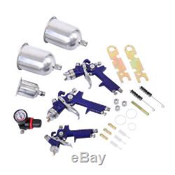 3 HVLP Air Spray Gun Set With Cups Fits Auto Paint Basecoat Car Primer Clearcoat
