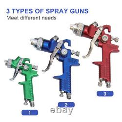 3 HVLP Aluminum Air Spray Gun Kit Auto Paint Car Primer Detail Clearcoat withCase