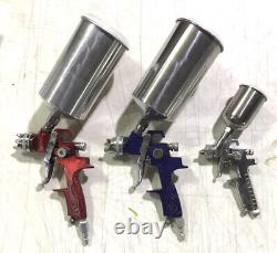 3 HVLP Gravity Feed Spray Guns, Aeropro, 2 Full Size Spray Guns, 1 Detail Gun