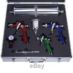 3 HVLP Paint Air Spray Gun Kit Detail Basecoat Car Primer Clearcoat with Case US
