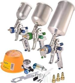 3 Paint Gun Set of High Performance HVLP Air Spray Guns Complete Spraying
