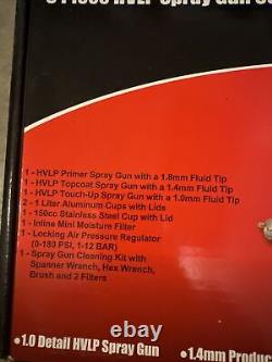 9 pc Set 3 HVLP SPRAY GUN KIT Auto Paint Primer Topcoat Detail Regulator Filter