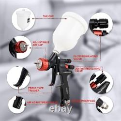 AEROPRO Tools A608 HVLP Air Spray Gun Kit, 1.3mm Nozzle, Regulator, 5pcs Pain