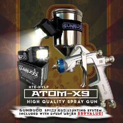 ATOMX9 HVLP Professional Gravity Feed Spray Gun Kit Clearcoat with FREE Gunbudd