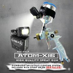 ATOM Mini X16 HVLP Spray Gun Professional Auto Paint + Free GunBudd LED Light