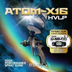 ATOM X16 HVLP Spray Gun Gravity Feed Auto Paint Kit + Free GunBudd Light