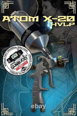 ATOM X20 HVLP Auto Air Paint Spray Gun, Gravity Feed With FREE GUNBUDD LIGHT
