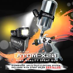 ATOM X20 HVLP Auto Paint Spray Gun Clear Coat 1.3/1.4mm + GunBudd Light