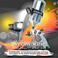 ATOM X20 HVLP Auto Paint Spray Gun Gravity Feed Solvent/Waterborne + GunBudd