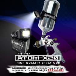 ATOM X20 HVLP Auto Spray Gun Car Detail & Touch Up Paint Tool + GunBudd Light