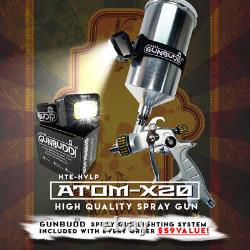 ATOM X20- HVLP Paint Air Spray Gun Solvent/Waterborne With FREE GUNBUDD LIGHT