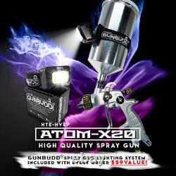 ATOM X20 HVLP Spray Gun Auto Paint Solvent/Waterborne With FREE GUNBUDD LIGHT