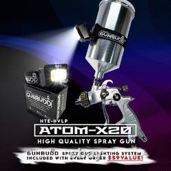 ATOM X20 HVLP Spray Gun for Waterborne And Solvent Paints With FREE GUNBUD Light