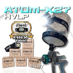 ATOM X27 HVLP Auto Air Paint Spray Gun, Gravity Feed With FREE GUNBUDD LIGHT