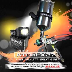 ATOM X27- HVLP Paint Air Spray Gun Solvent/Waterborne With FREE GUNBUDD LIGHT