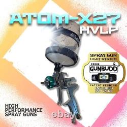 ATOM X27 HVLP Spray Gun Paint Cars Solvent/Waterborne With Free Gunbudd Lighting