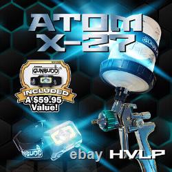 ATOM X27 HVLP Spray Gun Paint Cars Solvent/Waterborne With Free Gunbudd Lighting