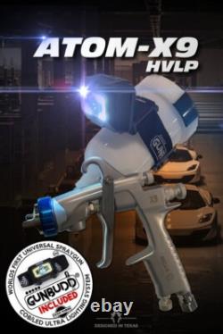 ATOM X9 HVLP Car Paint Spray Gun 1.2/1.3mm Tip Kit + FREE GunBudd Light