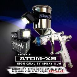 ATOM X9 Paint Spray Gravity HVLP Auto Paint Spray Gun with FREE Gunbudd Light