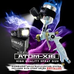 Atom Mini-X16 HVLP Spray Gun Gravity Feed Car Paint Gun WITH FREE GUNBUDD LIGHT