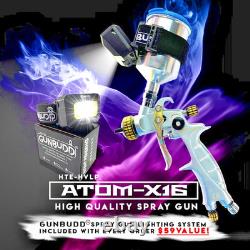 Atom Mini X16 HVLP Spray Gun Gravity Feed Car Paint Tool + FREE GunBudd Light