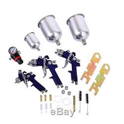 Auto Paint 3 HVLP Air Spray Gun Kit For Basecoat Car, Primer, Clearcoat with Case