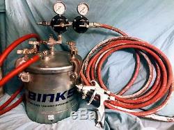 BINKS 2.7 gal. Paint pressure TANK dual reg withBinks SV100 hvlp spray GUN + HOSES