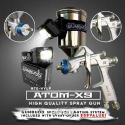 Car Paint HVLP Spray Gun ATOM X9 Mini 1.2 & 1.3mm Tips with FREE GunBudd Light
