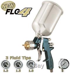 DeVILBISS FinishLine 4 HVLP SPRAY PAINT GUN with Air Regulator & 1.3 1.5 1.8 Tips