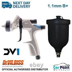DeVilbiss DV1 HVLP 1.1mm B PLUS Gravity Feed Spray Gun Basecoat B+ Air Cap Withcup