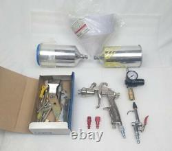 Euro 2200 HVLP Air Spray Paint Gun with 1.4 Tip, Cap, x2 Cups, Gauge, Attachments