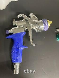 Fuji T75G hvlp turbine spray gun with three air caps, needles, and nozzles