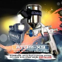 Gravity Feed HVLP Spray Gun ATOM X9 Car Paint Kit + Free GunBudd Light