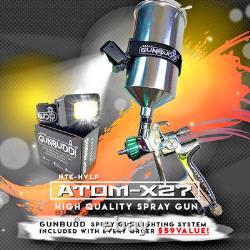 HVLP ATOM X27 Auto Paint Spray Gun Gravity Feed Car Tool + FREE GunBudd Light