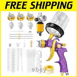 HVLP Air Paint Gun Purple, 600cc Cup, Compressor Regulator
