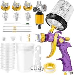 HVLP Air Paint Gun Purple, 600cc Cup, Compressor Regulator