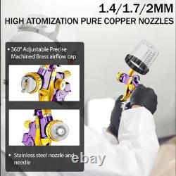 HVLP Air Paint Gun Purple, 600cc Cup, Compressor Regulator