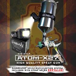 HVLP Atom X27 Air brush Gun For Cars -Solvent/Waterborne WITH FREE GUNBUDD LIGHT
