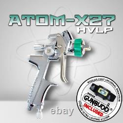 HVLP Auto Paint Air SprayGun Atom X27- Solvent/Waterborne with FREE GUNBUDDLIGHT