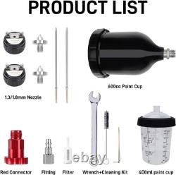 HVLP Spray Gun, 1.3 mm and 1.8 mm Stainless Steel Air Spray Gun, 600 ml and 4