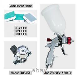 HVLP Spray Gun 1.7mm Tip, HVLP Air Regulator, Mini Denibbing Blocks Package