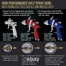 HVLP Spray Gun Kit for Auto Paint Set of 3 Sprayers 1.0mm, 1.4mm, 1.8mm wit
