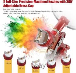 HVLP Spray Gun With 1.4/1.7/2.0/2.5/3.0mm 5 Nozzles, Air Spray Paint Gun With10