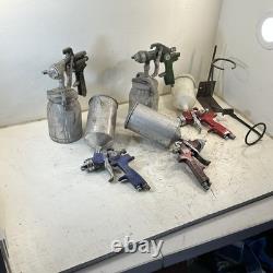 Lot Of 5 HVLP Spray Guns 2 Stands AirAce SGGH90 ATD Tools With 4 Metal Canister