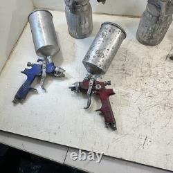 Lot Of 5 HVLP Spray Guns 2 Stands AirAce SGGH90 ATD Tools With 4 Metal Canister