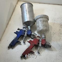 Lot Of 5 HVLP Spray Guns 2 Stands AirAce SGGH90 ATD Tools With 4 Metal Canister